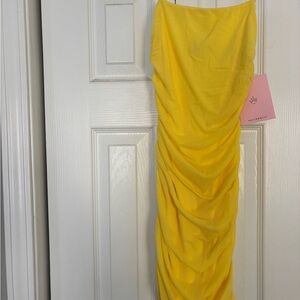 Hello Molly Yellow Ruched Strapless Dress
